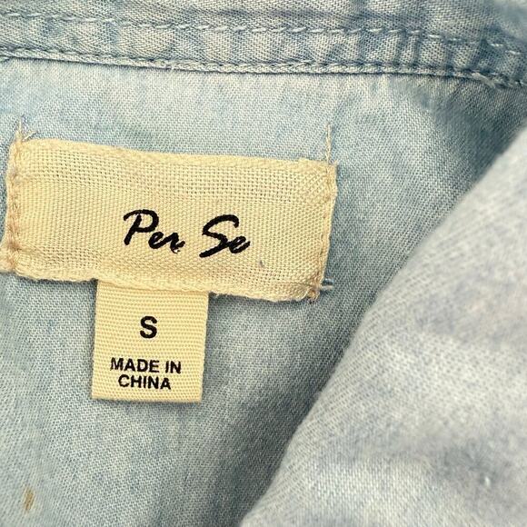 Per Se Button Up Sleeveless Chambray Shirt 100% Cotton, Size Small - Picture 3 of 7